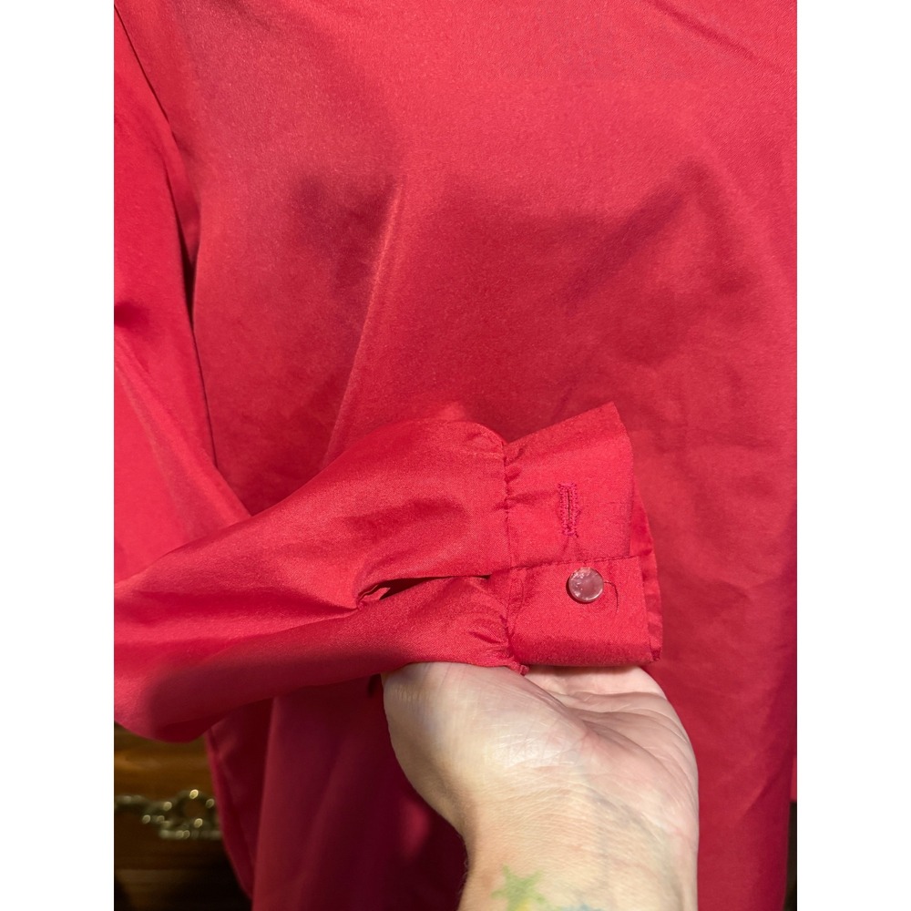 Fashion Lady Blouse Women 40 Red Good Vintage Embroidered Collar Long Sleeve - Picture 10 of 10